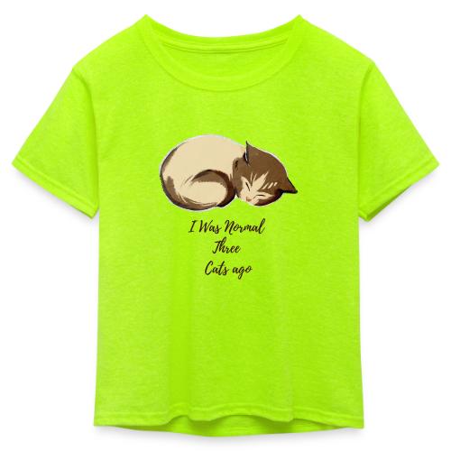 I Was Normal Three Cats Ago Funny Cat T-Shirt - Kid's 50/50 Neon T-Shirt