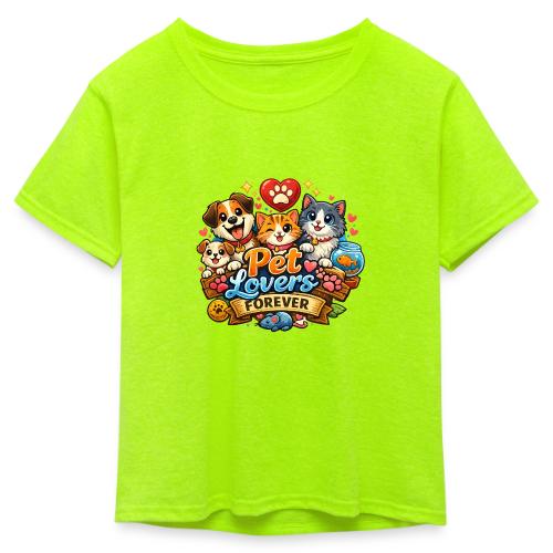 Pet Lover Forever Cute Cats & Dogs - Kid's 50/50 Neon T-Shirt