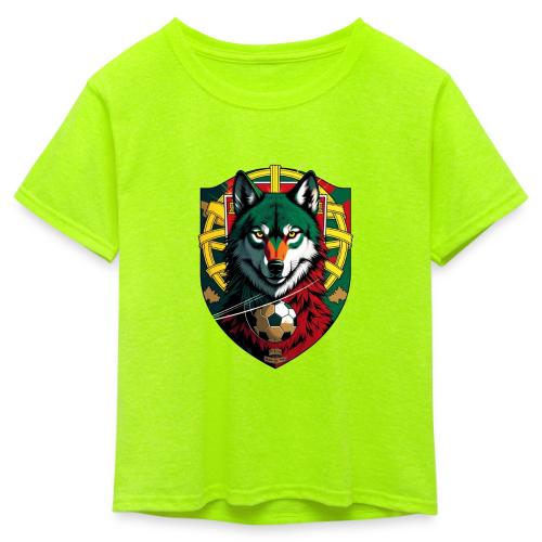 Portugal Iberian Wolf Soccer T Shirt,Football Gift - Kid's 50/50 Neon T-Shirt