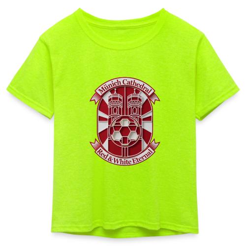 Munich Cathedral T Shirt, German Football Fan Gift - Kid's 50/50 Neon T-Shirt