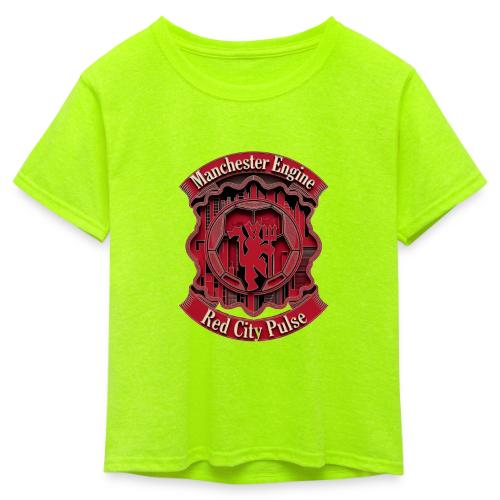 Red Manchester T Shirt, Red Soccer City Pride Gift - Kid's 50/50 Neon T-Shirt