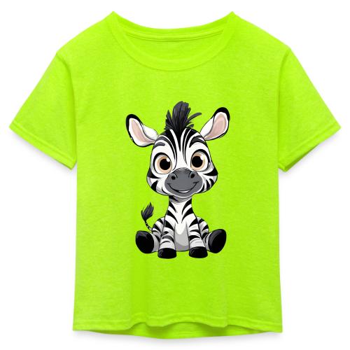 Adorable Cartoon Baby Zebra with Innocent Eyes - Kid's 50/50 Neon T-Shirt