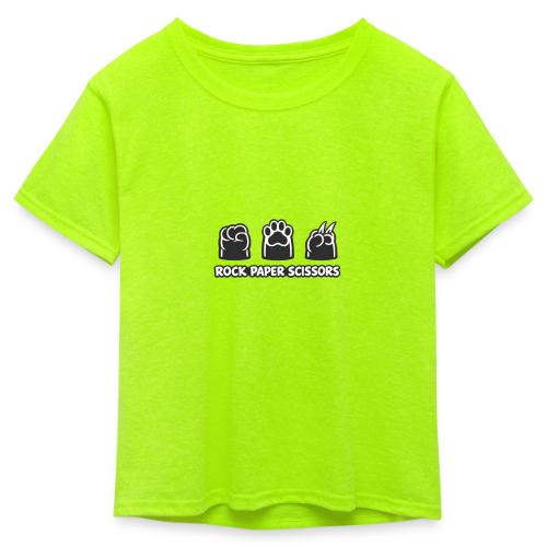 Playful Dog Paw Rock Paper Scissors - Kid's 50/50 Neon T-Shirt