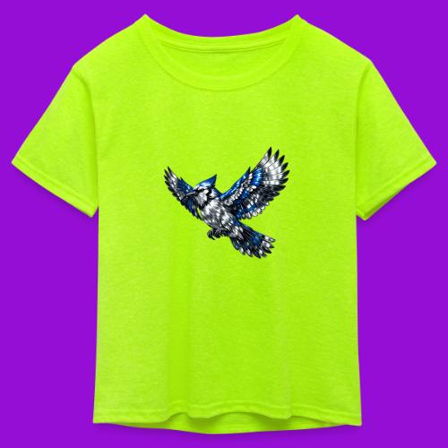 Silver Blue Jay in Flight - Kid's 50/50 Neon T-Shirt