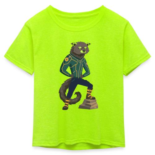 Raccoon Ranger in Neon Armor - Kid's 50/50 Neon T-Shirt