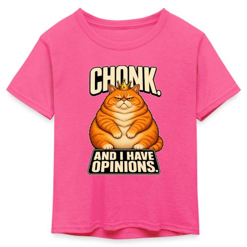 Chonk King Cat - Opinionated Kitty - Kid's 50/50 Neon T-Shirt