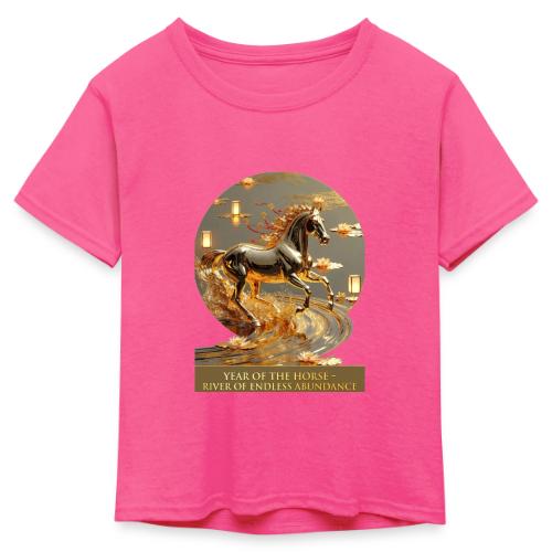 Year of the Horse Abundance T Shirt, Lunar NY Gift - Kid's 50/50 Neon T-Shirt