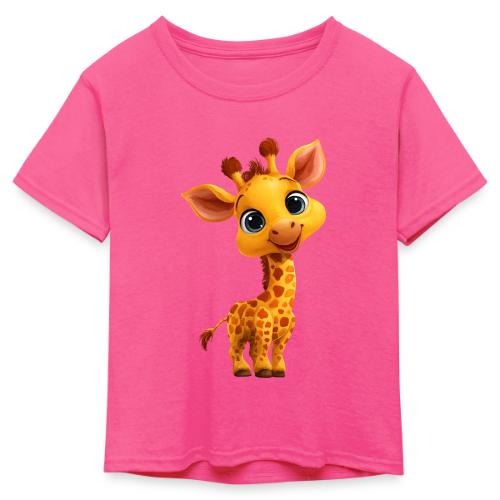 Adorable Cartoon Baby Giraffe with Big Eyes - Kid's 50/50 Neon T-Shirt