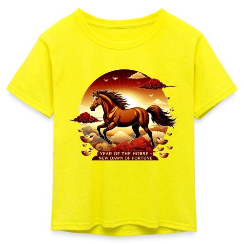 Year of the Horse Sunrise T Shirt, Lunar New Year - Kid's 50/50 Neon T-Shirt