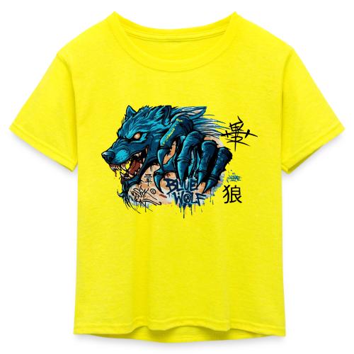 Blue Wolf Graffiti Street Art - Kid's 50/50 Neon T-Shirt