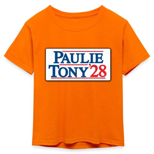 Paulie and Tony for Co-President 2028 - Kid's 50/50 Neon T-Shirt