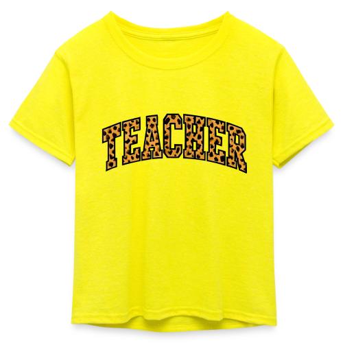 Leopard Print Teacher Typography - Kid's 50/50 Neon T-Shirt