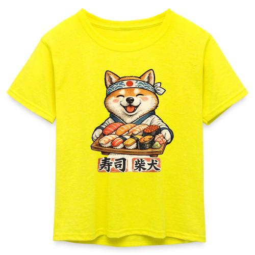Funny Shiba Inu Sushi Kawaii Dog Tee - Kid's 50/50 Neon T-Shirt