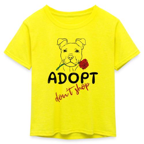 Retro Adopt Dont Shop Cute Puppy Rose Tee - Kid's 50/50 Neon T-Shirt