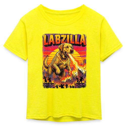 Labzilla Giant Yellow Labrador Monster Tee - Kid's 50/50 Neon T-Shirt