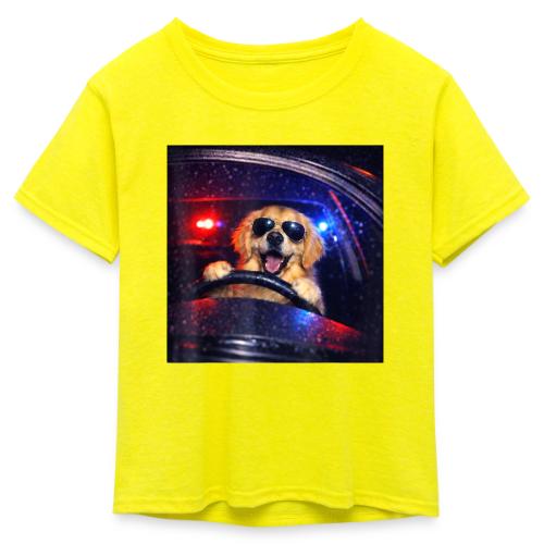 Funny Police Golden Retriever Meme Tee - Kid's 50/50 Neon T-Shirt