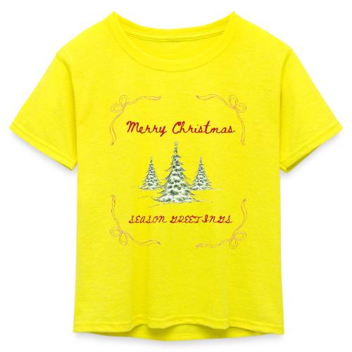 Beautiful Green Christmas Tree Graphic - Kid's 50/50 Neon T-Shirt
