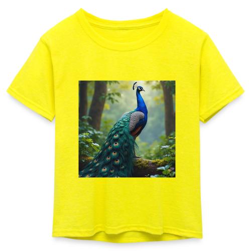 Majestic Peacock in Enchanted Forest - Kid's 50/50 Neon T-Shirt