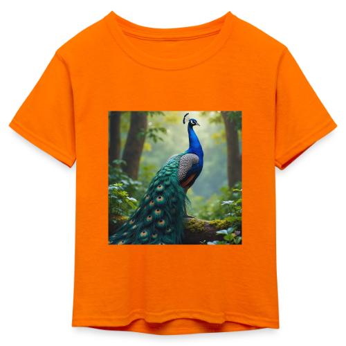 Majestic Peacock in Enchanted Forest - Kid's 50/50 Neon T-Shirt