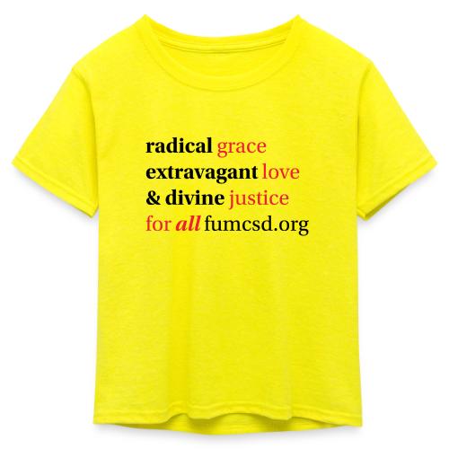 Grace. Love. Justice. serif font - Kid's 50/50 Neon T-Shirt