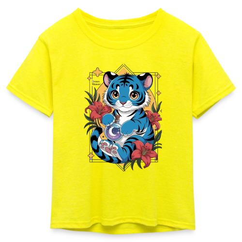 Mystic Blue Tiger Anime Potion Design – Cute tiger - Kid's 50/50 Neon T-Shirt