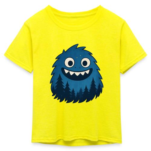 Whimsical Blue Forest Monster – Cute Cartoon Night - Kid's 50/50 Neon T-Shirt