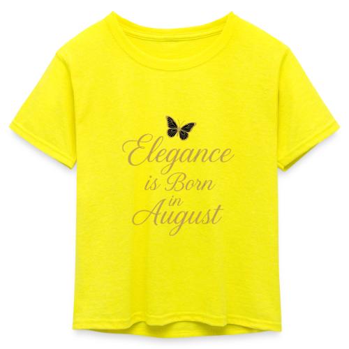 Elegance Is Born in August | Gold Butterfly - Kid's 50/50 Neon T-Shirt