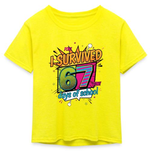 I Survived 67 Days of School T-Shirt – Funny Teach - Kid's 50/50 Neon T-Shirt
