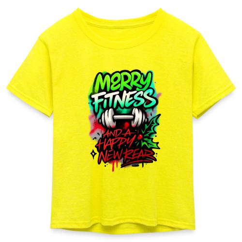 Merry Fitness Christmas Gym Humor - Kid's 50/50 Neon T-Shirt