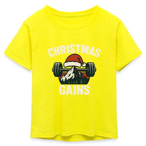 Christmas Gains – Santa Barbell Power - Kid's 50/50 Neon T-Shirt
