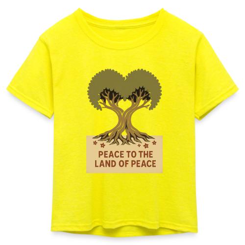 Peace To The Land Of Peace Tree Heart - Kid's 50/50 Neon T-Shirt