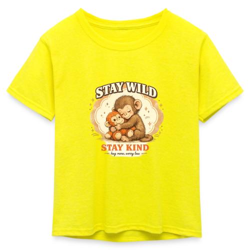Stay Wild Stay Kind Punch Monkey Hug - Kid's 50/50 Neon T-Shirt