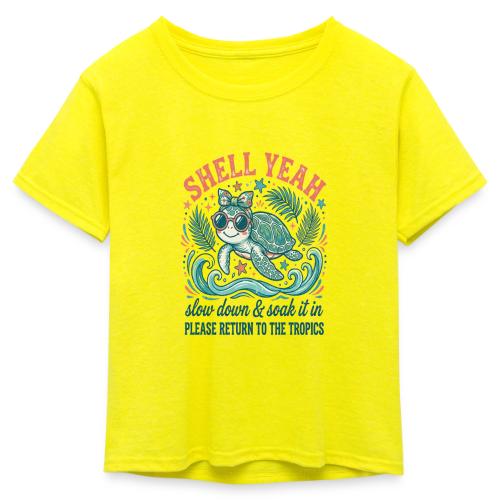 Shell Yeah Sea Turtle Beach Vibes - Kid's 50/50 Neon T-Shirt