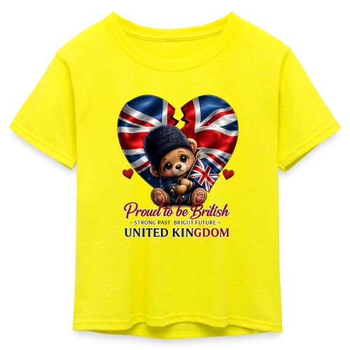 Proud to Be British Teddy Bear UK Patriot Gift - Kid's 50/50 Neon T-Shirt