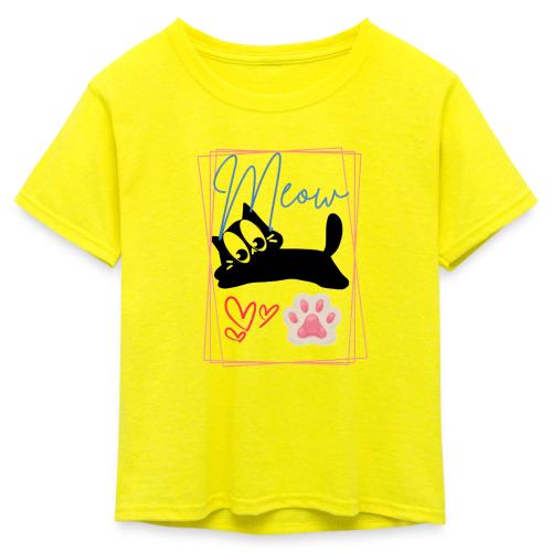 Meow Cat Paw Cute Kitty Lover Design - Kid's 50/50 Neon T-Shirt