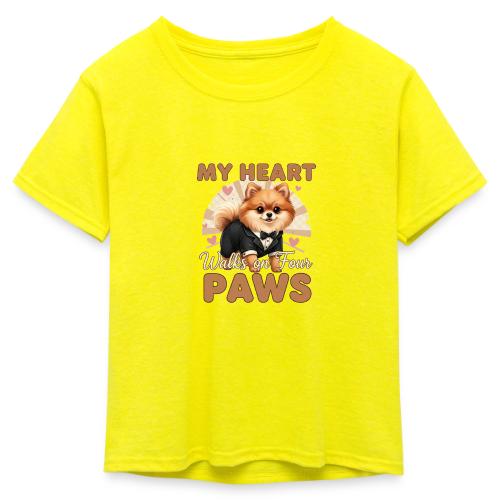 My Heart Walks on Four Paws – Pomeranian tee - Kid's 50/50 Neon T-Shirt