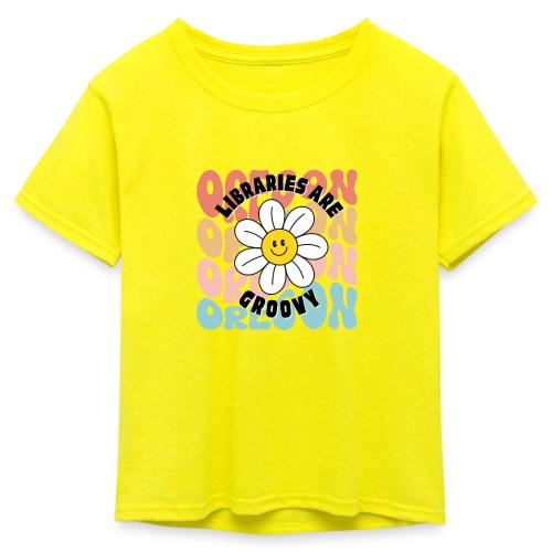 OLA Sticker 2 - Libraries are Groovy - Kid's 50/50 Neon T-Shirt