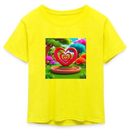 Triple heart landscape, nature, love, happiness - Kid's 50/50 Neon T-Shirt