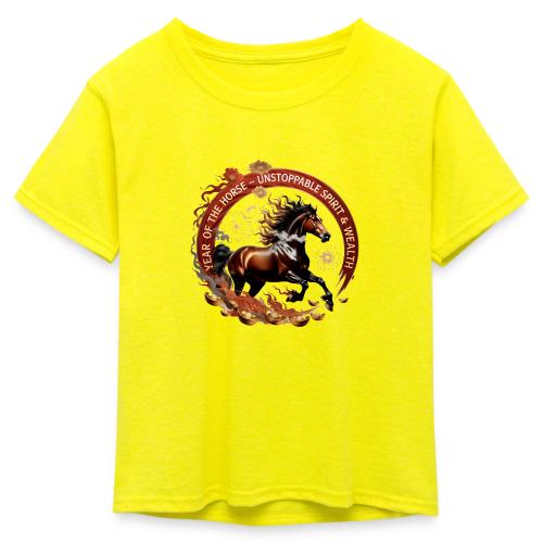 Year of the Horse Fiery Spirit T Shirt, Lunar New - Kid's 50/50 Neon T-Shirt