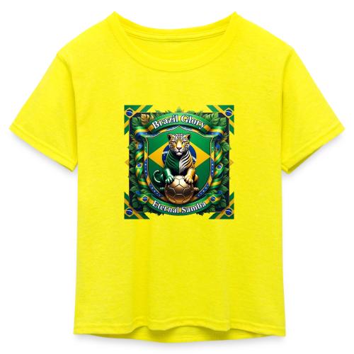 Brazil Jaguar Glory T-Shirt, Flag Pride Badge Gift - Kid's 50/50 Neon T-Shirt