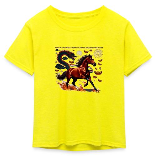 Year of the Horse Victory T Shirt, Lunar New Year - Kid's 50/50 Neon T-Shirt
