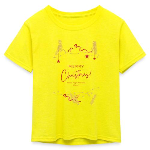 Merry Christmas Typography Design - Kid's 50/50 Neon T-Shirt