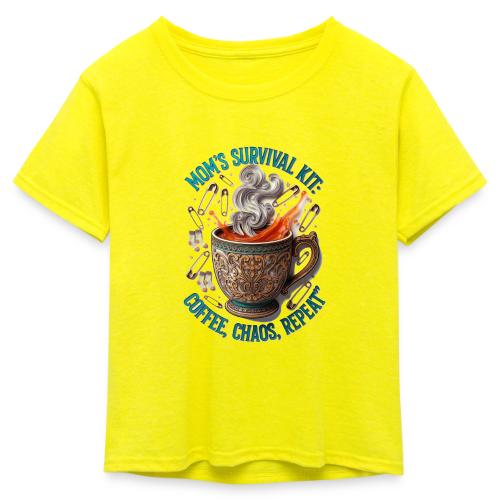 Mom's Survival Kit Tee | Coffee Chaos - Kid's 50/50 Neon T-Shirt