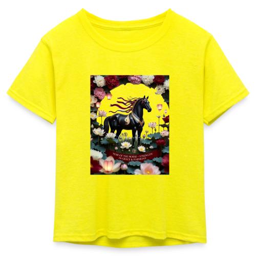 Year of the Horse Harmony T Shirt, Lunar New Year - Kid's 50/50 Neon T-Shirt