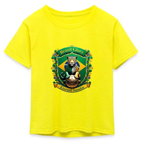 Brazil Jaguar Glory Tee, Brazilian Pride Gift - Kid's 50/50 Neon T-Shirt