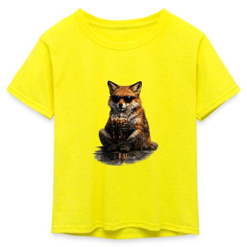 Cool Red Fox Wearing Sunglasses Drinking Coffee - Kid's 50/50 Neon T-Shirt