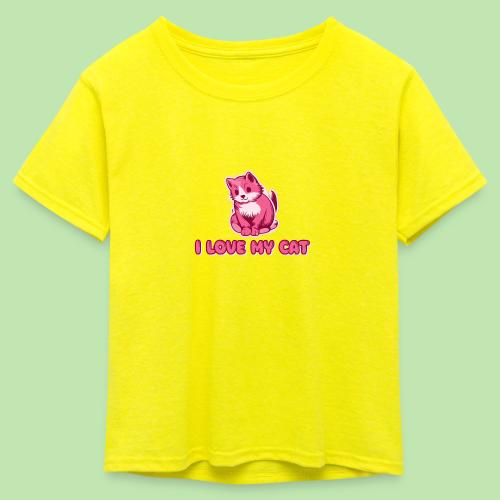 I love my cat - Kid's 50/50 Neon T-Shirt