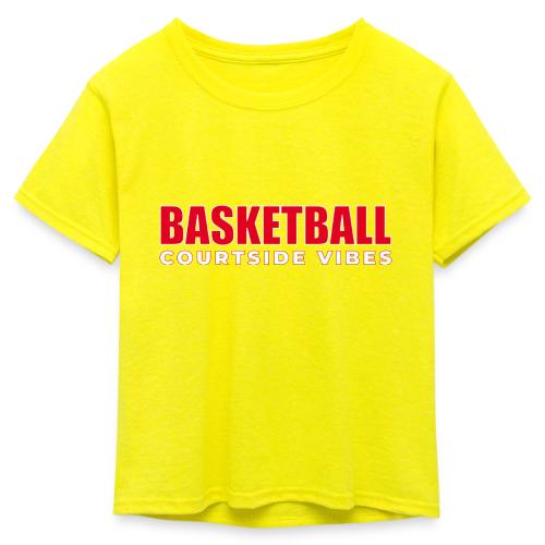 Courtside Vibes Basketball Typography Design - Kid's 50/50 Neon T-Shirt
