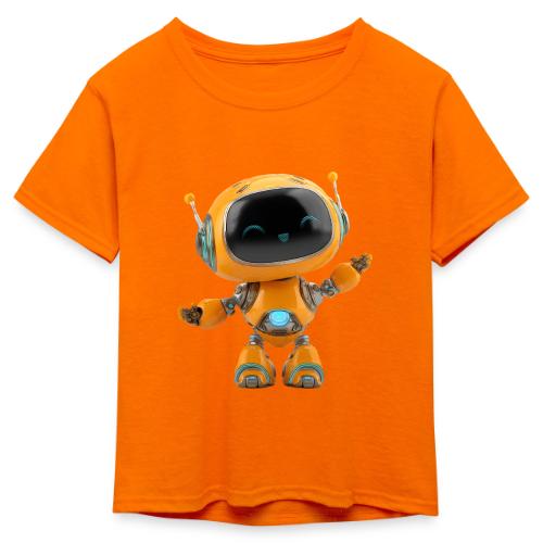 Playful Orange 3D Cartoon Robot for Kids - Kid's 50/50 Neon T-Shirt