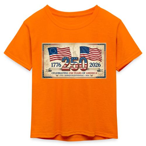 USA 250th Anniversary Flags Emblem - Kid's 50/50 Neon T-Shirt